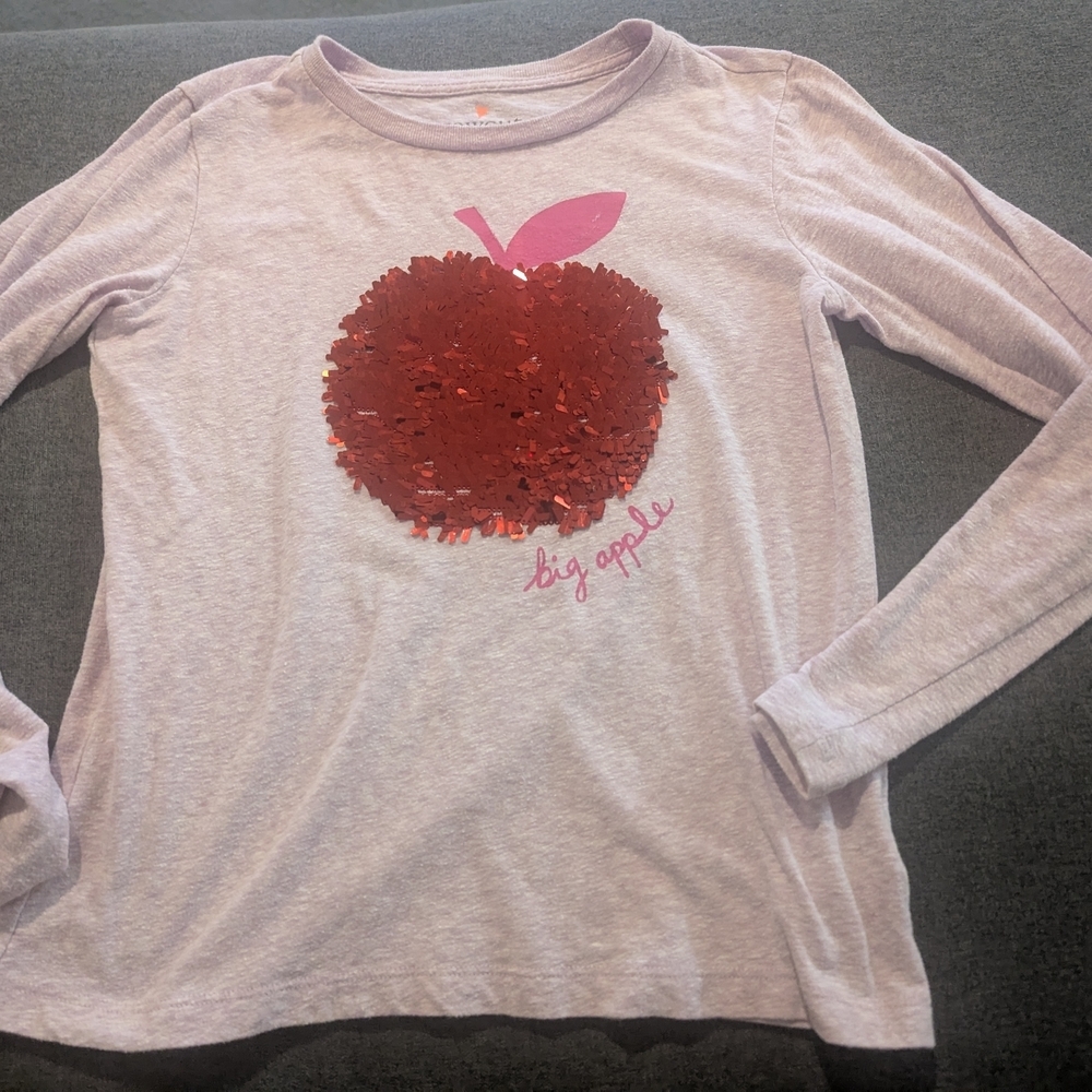 Crewcuts Light Pink Long-Sleeve Tee with Red Sequin Apple